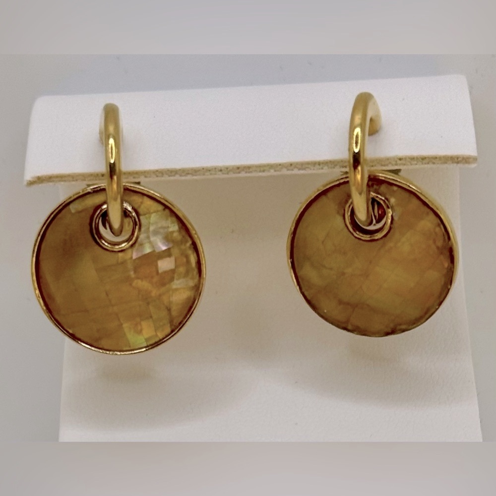 Lia Sophia Gold-Tone Round Drop Earrings with Iridescent Yellow Discs